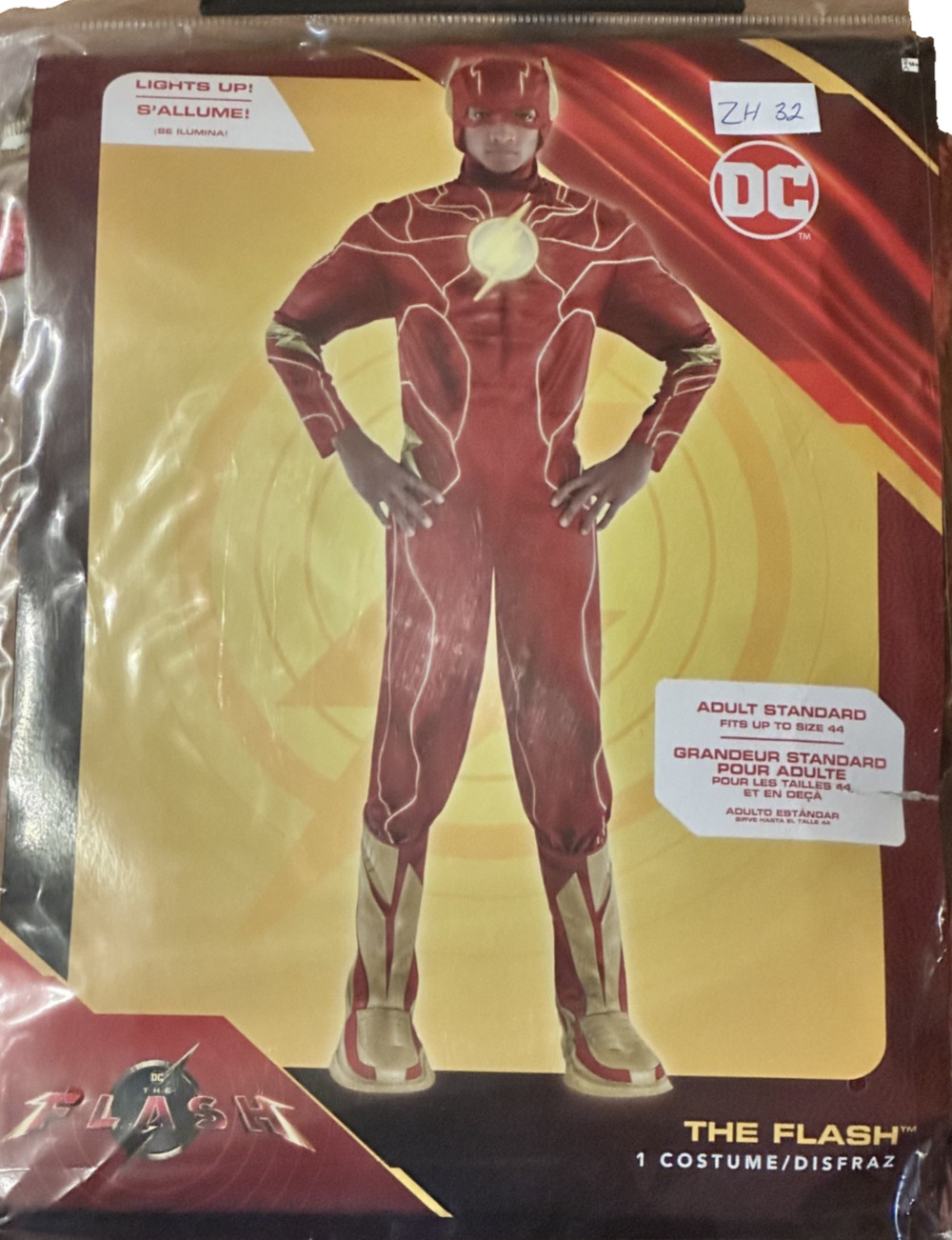 DC Flash Costume Adult Standard Size 44 Light Up